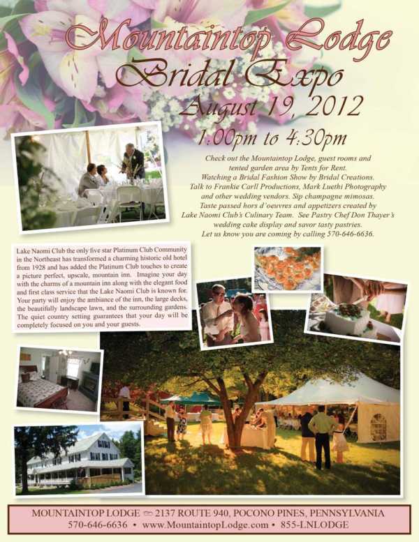 In the Poconos: Check out the Mountaintop Lodge Bridal Expo on 8/19