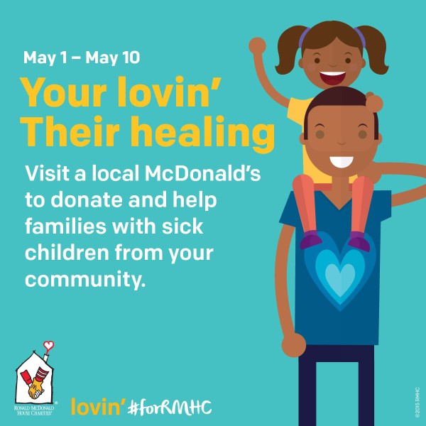 Show Your Lovin’ #forRMHC & Support Families of Sick Children| Supporting Ronald McDonald House Charities is as easy as heading to your favorite McDonalds location and buying a paper heart for $1, $3 or $5 from now until May 10.