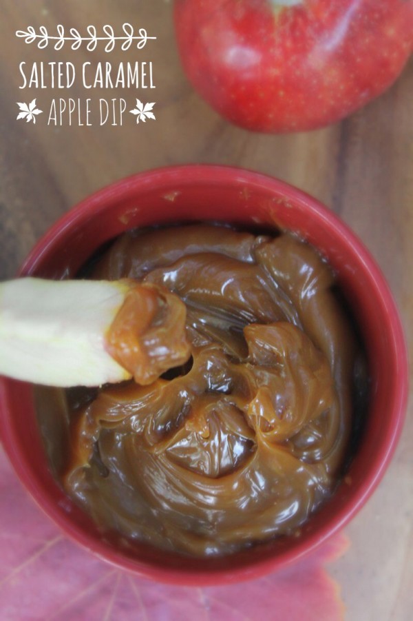 Celebrate fall harvest season with this crazy easy salted caramel apple dip recipe! Takes just minutes to make and tastes like a carnival apple! 