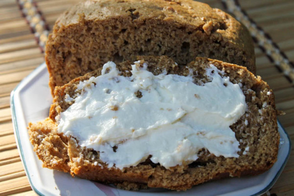 Tastefully Simple Pumpkin Patch Bread with homemade sweet cream cheese spread