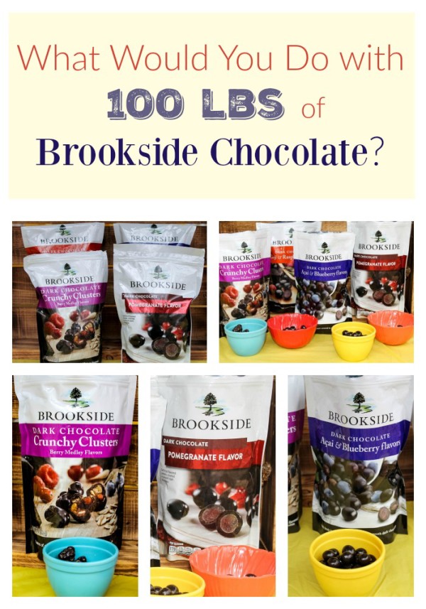 What would you do with 100 lbs of Brookside Chocolate? Imagine all that delicious dark chocolate and those exotic fruit flavored fillings! 
