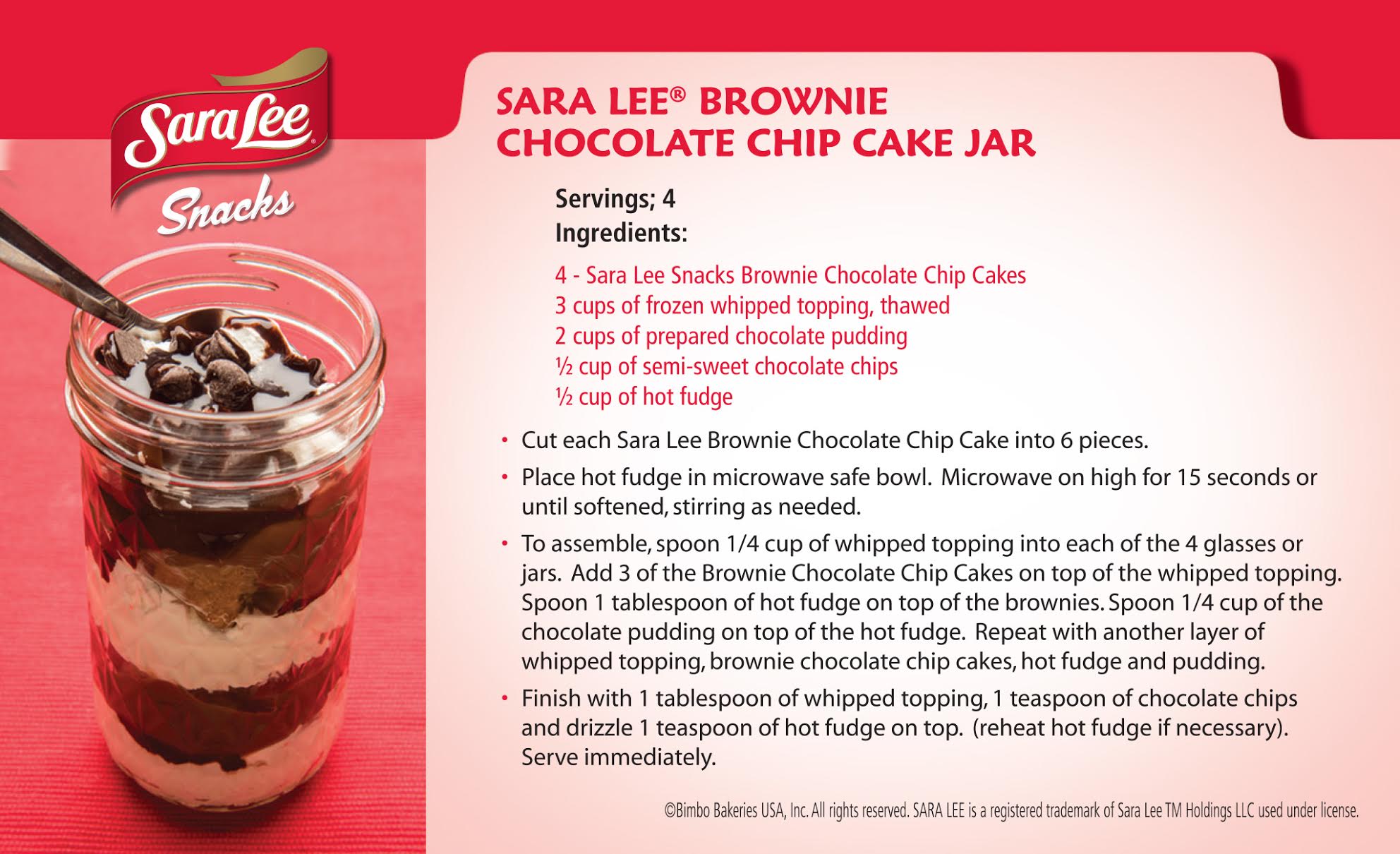 Sara Lee Brownie Chocolate Chip Cake Jar recipe