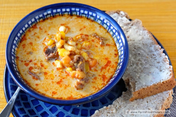 chorizo corn sweet potato chowder 23 Delicious Soup Recipes to Get You Through the Winter