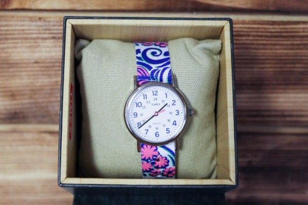 The Weekender Reversible Floral watch has a reversible strap, so it's like two watches in one. 