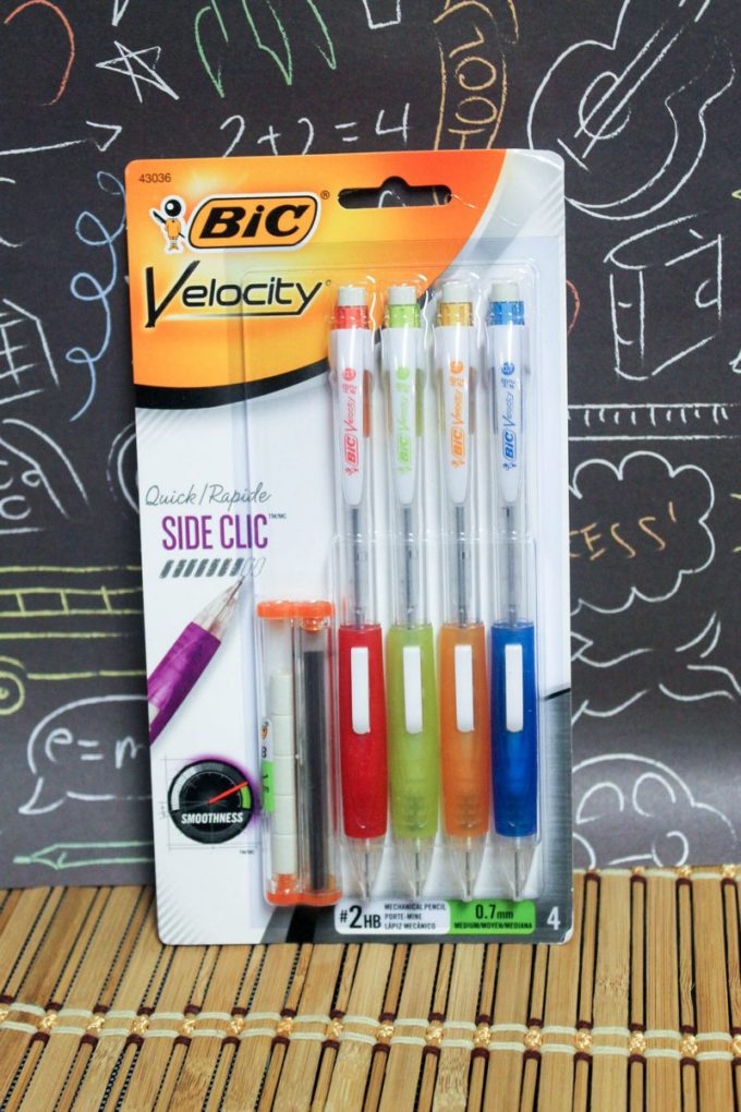 BIC® Velocity® Side Clic™ Mechanical Pencil: BIC’s newest Velocity pencil has a convenient button on the grip for quick lead advance! 