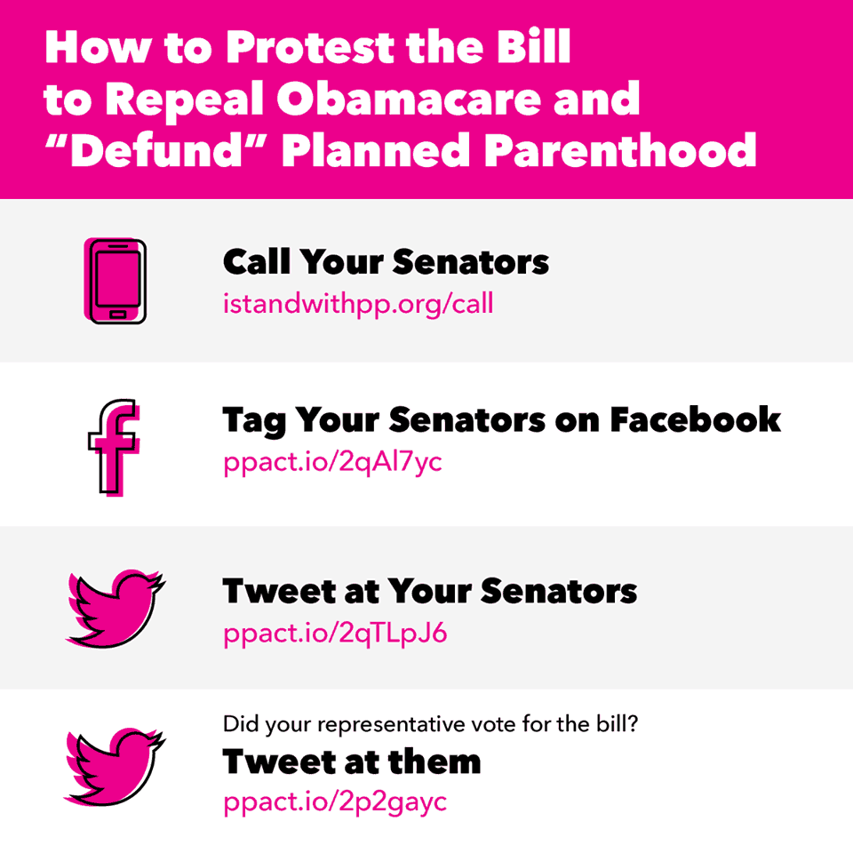 4 ways to protest the Bill to Repeal Obamacare and "Defund" Planned Parenthood