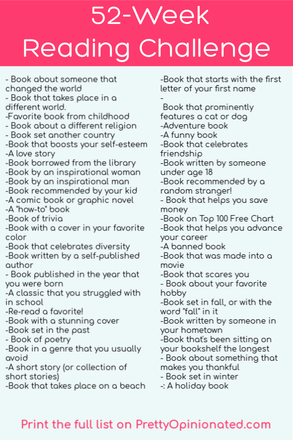 Reach your goal of reading a book a week with these fun weekly reading challenges! 52 ideas for 52 weeks! Check it out!