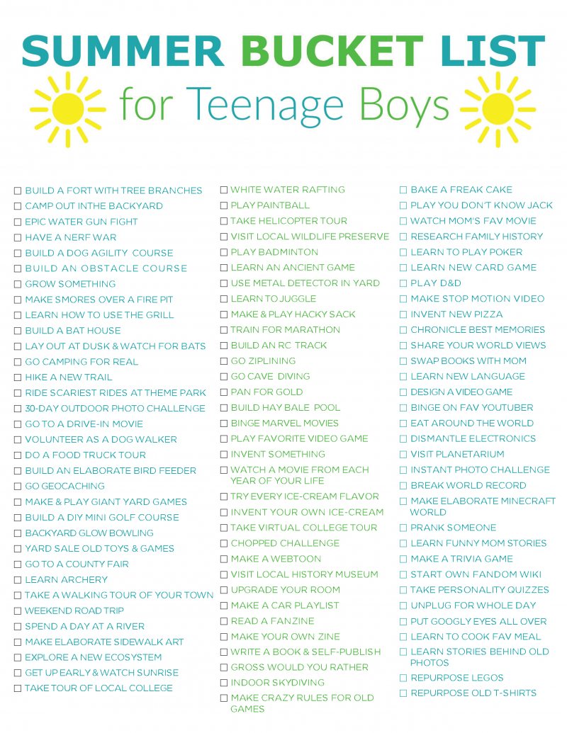 Ultimate Summer Bucket List for Teen Boys: 100 Things to Do to Bond With Your Son