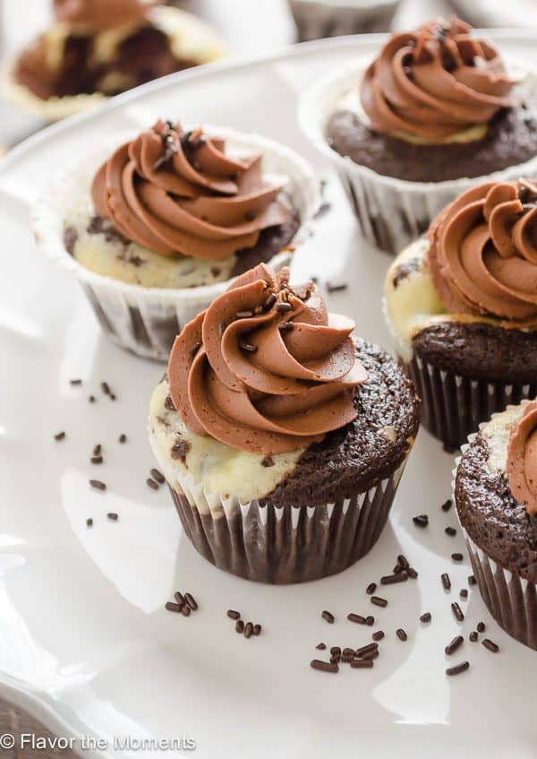 Black Bottom Cupcakes with Salted Chocolate Buttercream from Flavor the Moments
