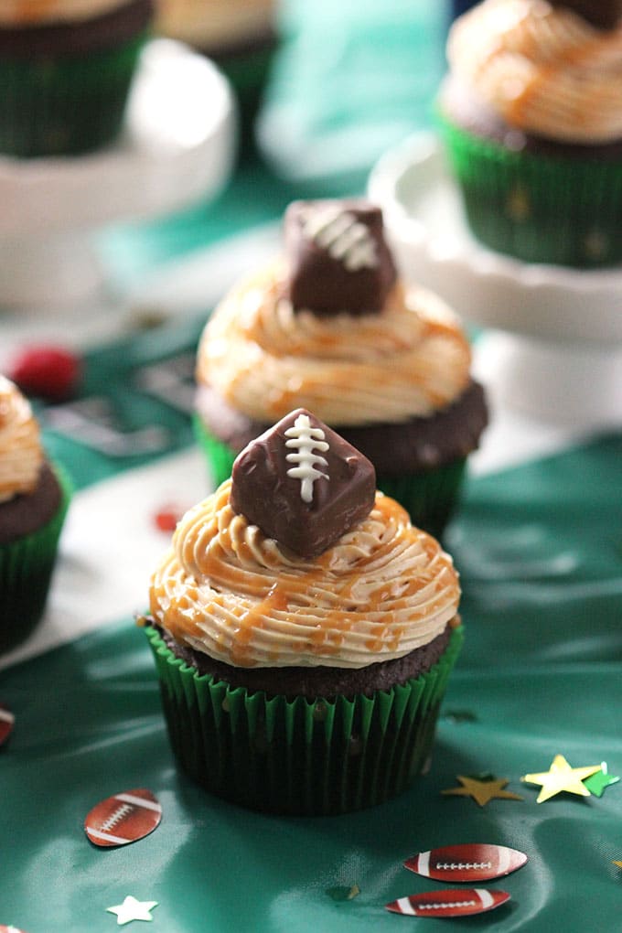 Snickers Cupcakes with Peanut Butter Frosting from The Suburban Soapbox