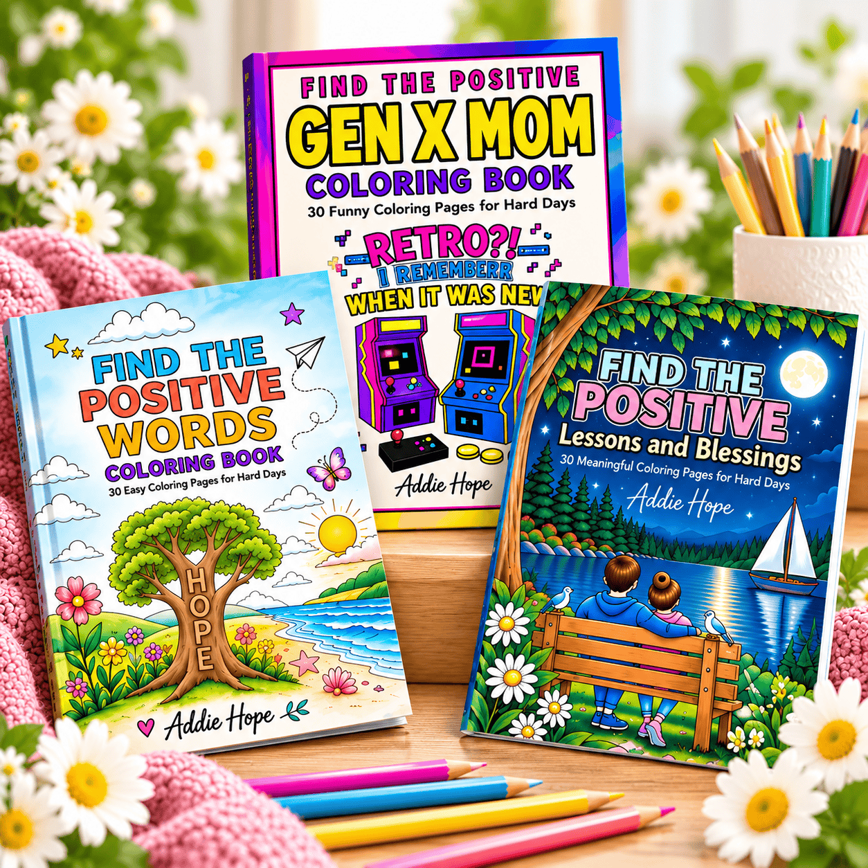 Find the Positive Coloring Book Series by Addie Hope featuring Positive Words, Gen X Mom, and Lessons and Blessings
